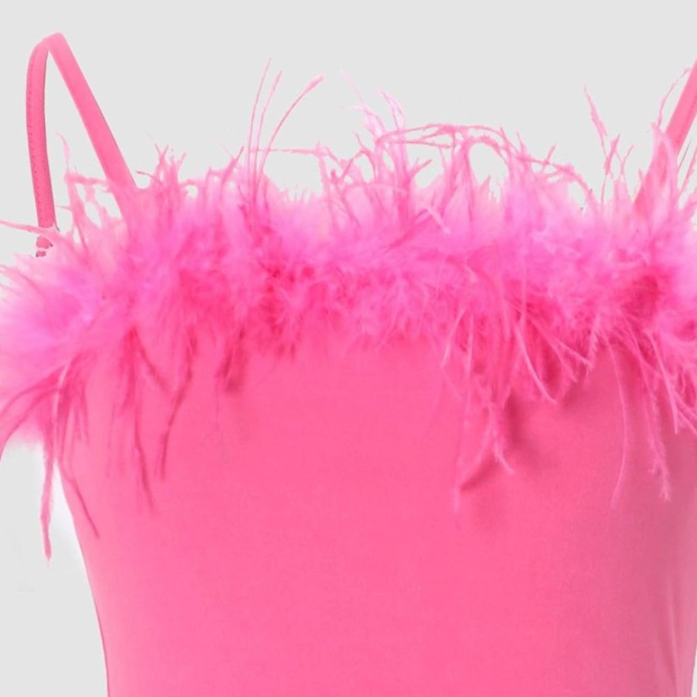Pink Feather trimmed dress